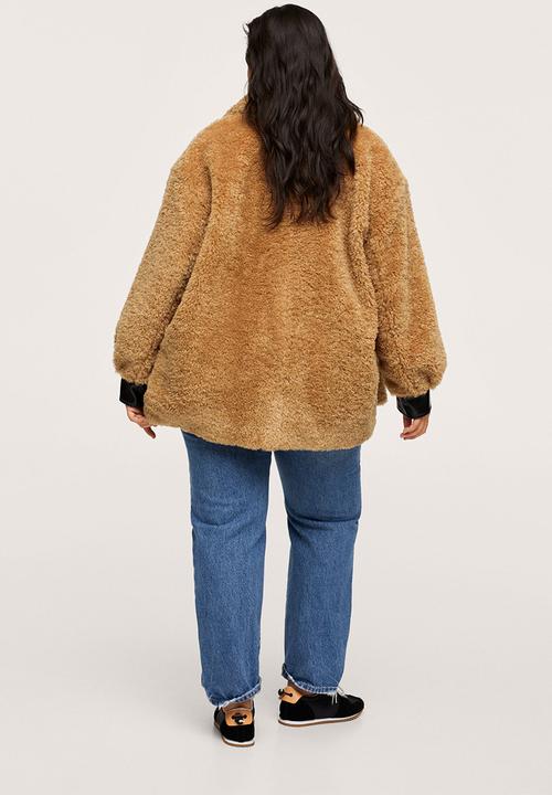MANGO - Plus coat furry -medium brown