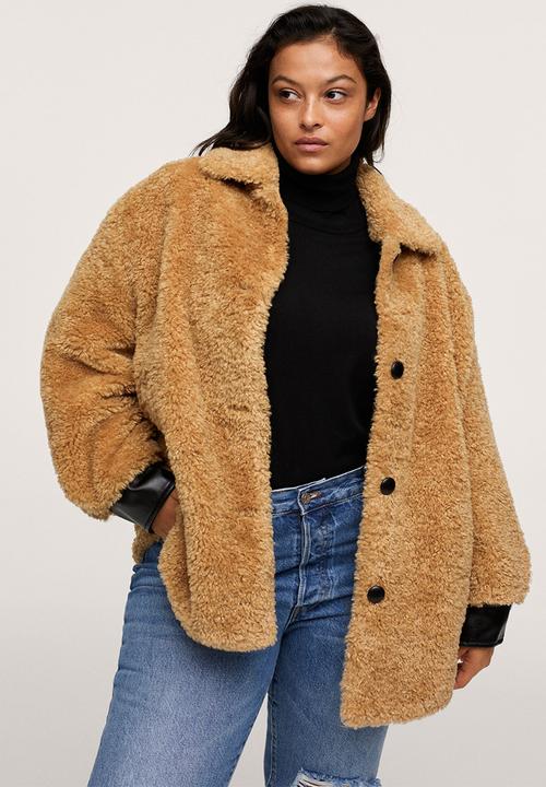 MANGO - Plus coat furry -medium brown