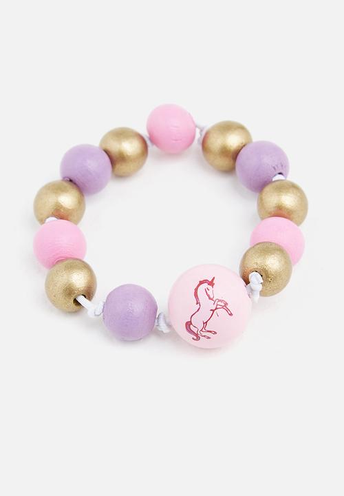 Cotton On - Mixed beaded necklace and bracelet set - purple daydream unicorn