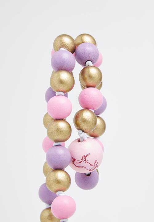 Cotton On - Mixed beaded necklace and bracelet set - purple daydream unicorn
