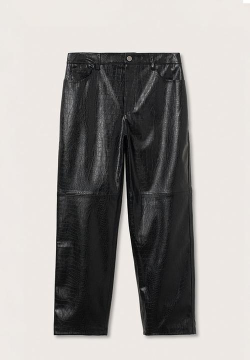 MANGO - Trousers croco - black