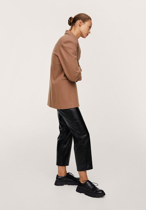 MANGO - Trousers croco - black