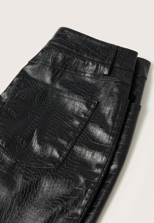 MANGO - Trousers croco - black