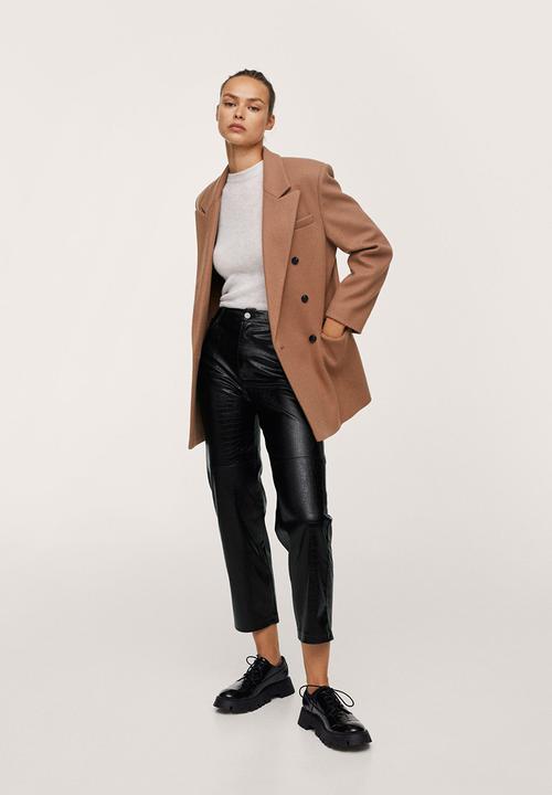 MANGO - Trousers croco - black