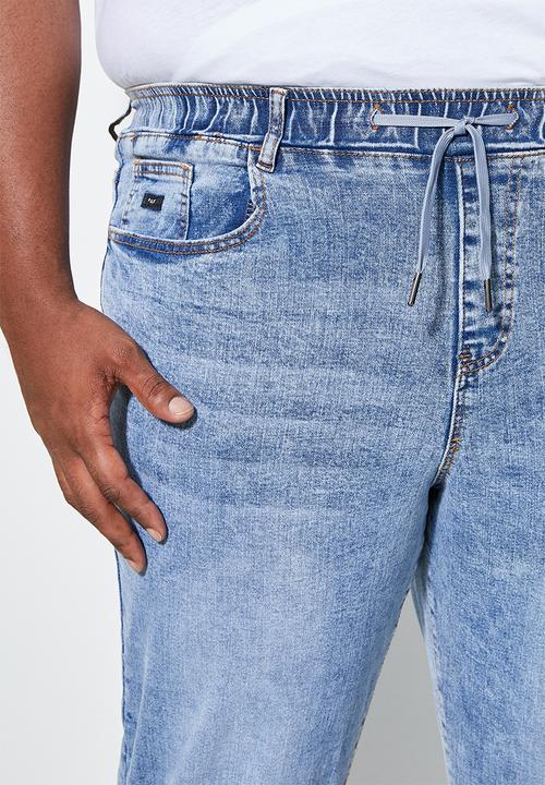 Superbalist - Blaze plus elastic waistband slim cuffed jeans - dark wash blue