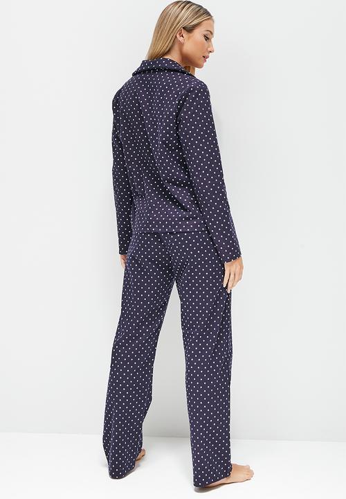 Blake - Flannel ptd long button through sleep set - navy
