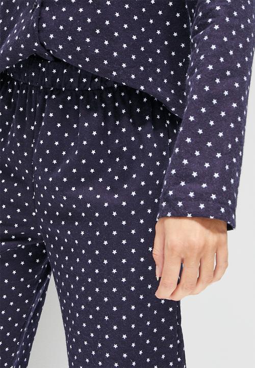 Blake - Flannel ptd long button through sleep set - navy