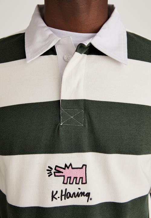 Cotton On - Keith Haring rugby polo - white & forest 