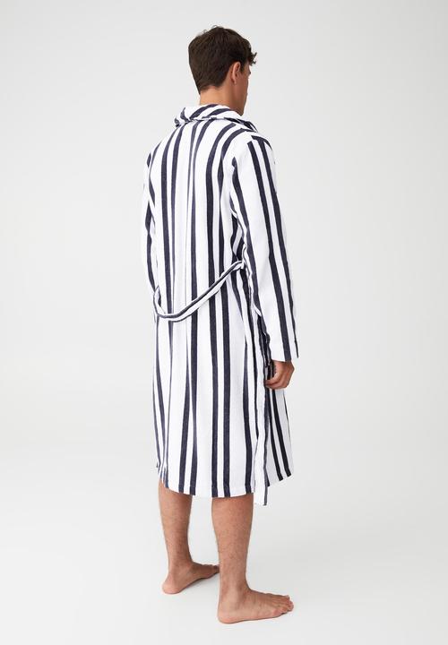 Cotton On - Mens towelling gown - white & true navy stripe