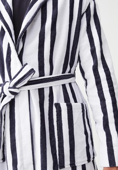 Cotton On - Mens towelling gown - white & true navy stripe