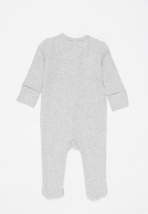 Cotton On - 3 Pack organic newborn zip through rompers - off white & grey 
