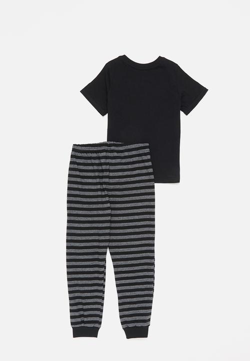 Pop Candy - Boys tee & shorts pj set - black & charcoal