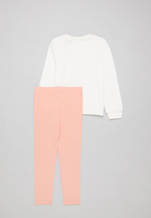 Pop Candy - Printed sweat top & leggings set - white top/peach