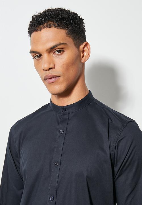 Superbalist - Wu slim stretch mandarin shirt - navy