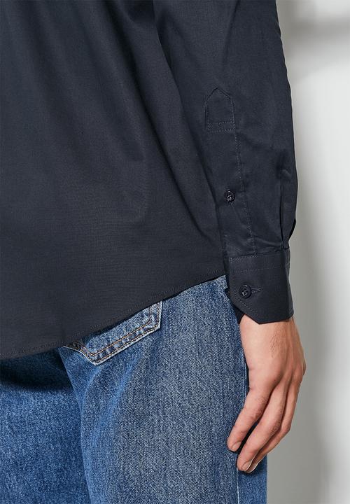 Superbalist - Wu slim stretch mandarin shirt - navy