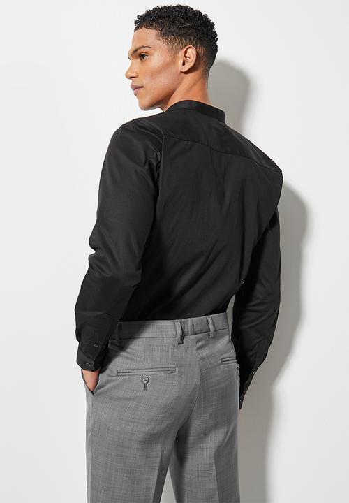 Superbalist - Wu slim stretch mandarin shirt - black