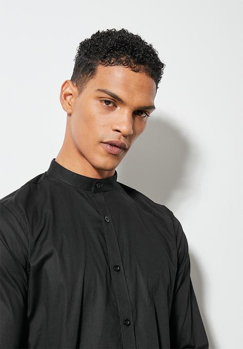 Superbalist - Wu slim stretch mandarin shirt - black