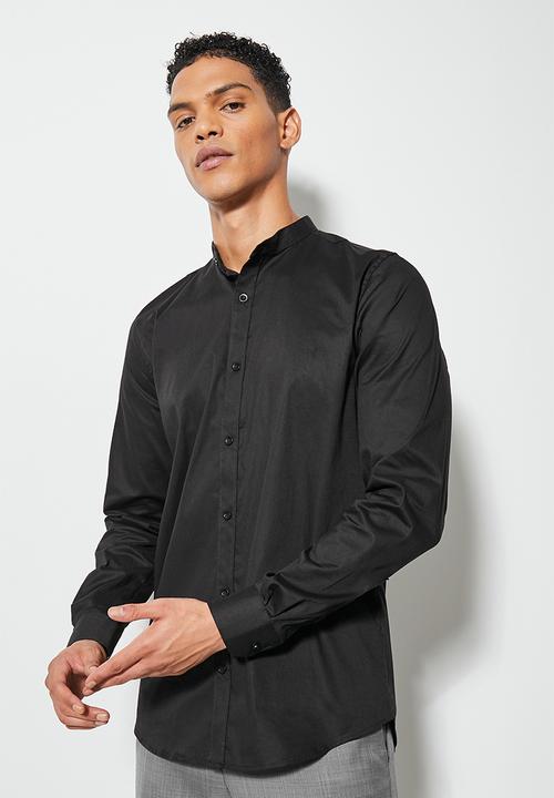 Superbalist - Wu slim stretch mandarin shirt - black