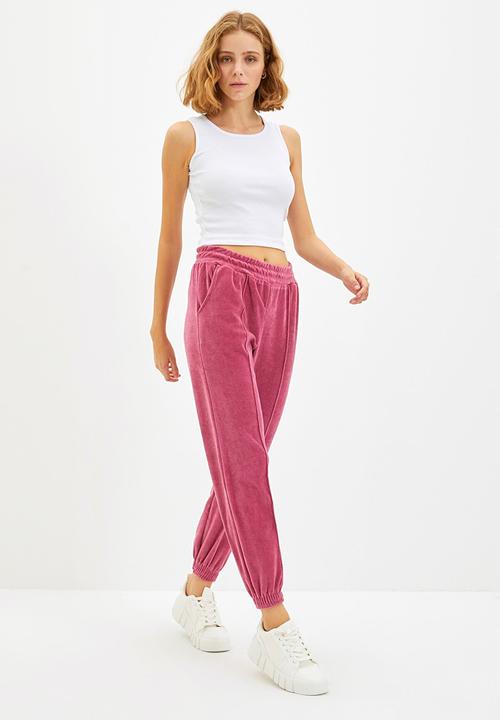 Trendyol - Velvet loose jogger sweatpants - rose