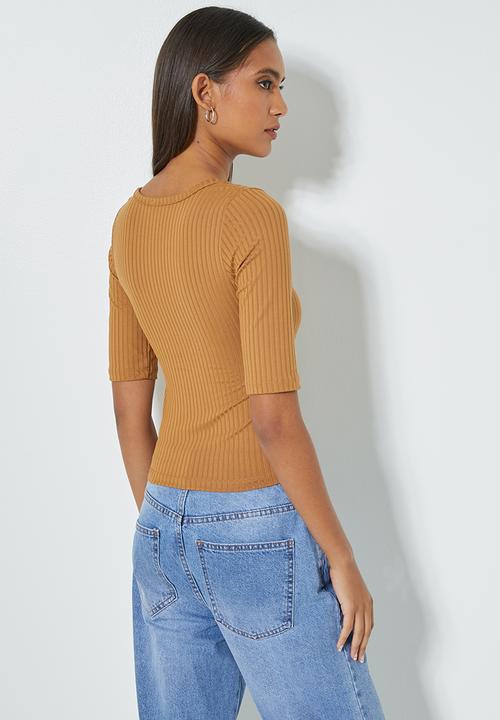 Superbalist - 2 Pack wide rib low scoop neck tee - white & tobacco