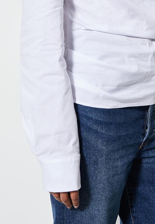VELVET - Poplin assym sleeve blouse - white