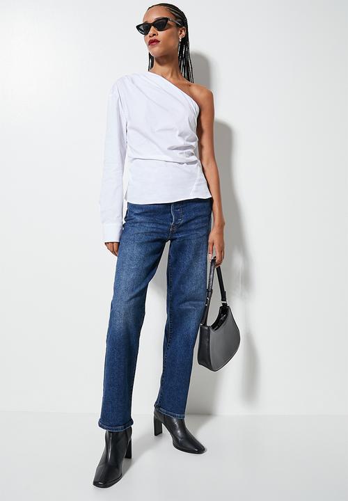 VELVET - Poplin assym sleeve blouse - white