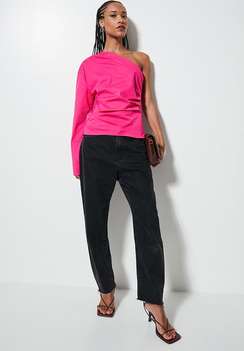 VELVET - Poplin assym sleeve blouse - pink