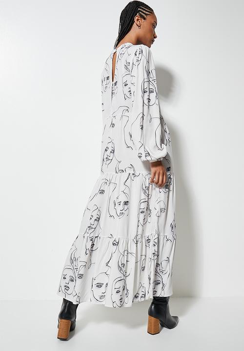 Superbalist - Funnel neck tiered dress - light base face print