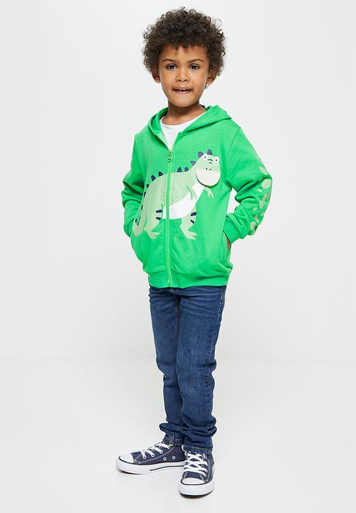 Pop Candy - Boys dino zip through hoodie - green