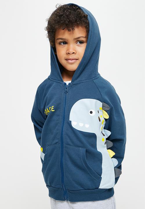 Pop Candy - Boys dino zip through hoodie - navy