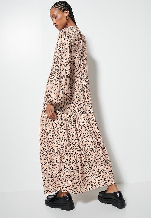Superbalist - Funnel neck tiered dress - stone & black 
