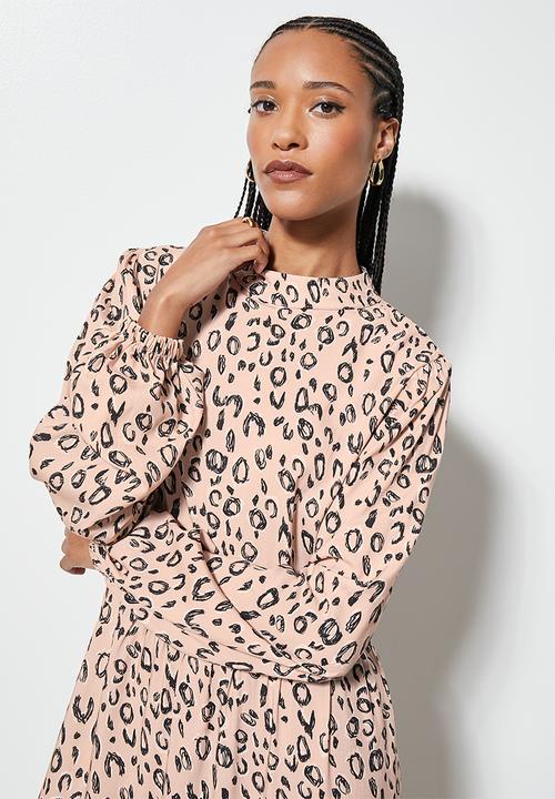 Superbalist - Funnel neck tiered dress - stone & black 