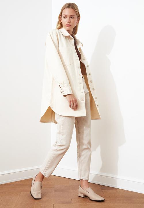 Trendyol - Oversized denim shirt jacket - ecru