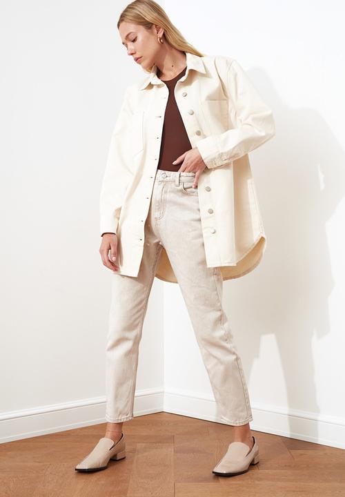 Trendyol - Oversized denim shirt jacket - ecru