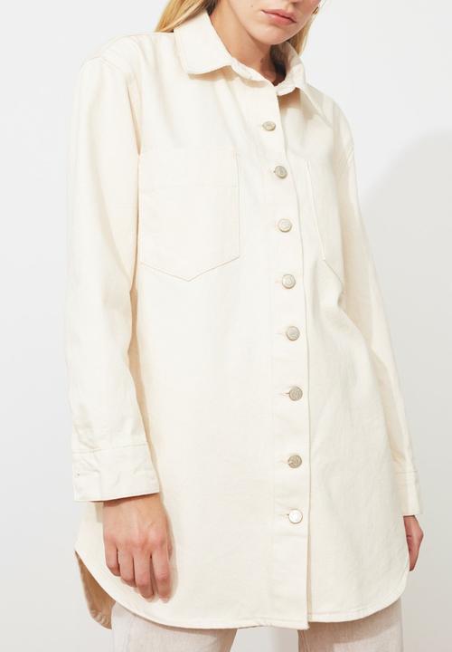 Trendyol - Oversized denim shirt jacket - ecru