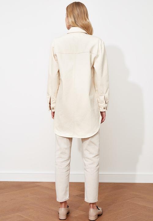 Trendyol - Oversized denim shirt jacket - ecru