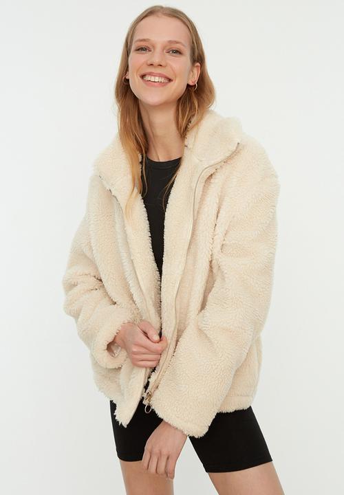 Trendyol - Stand up collar zipper closure coat - ecru