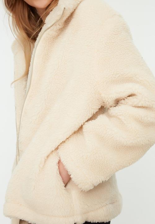 Trendyol - Stand up collar zipper closure coat - ecru