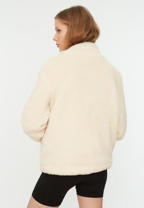 Trendyol - Stand up collar zipper closure coat - ecru