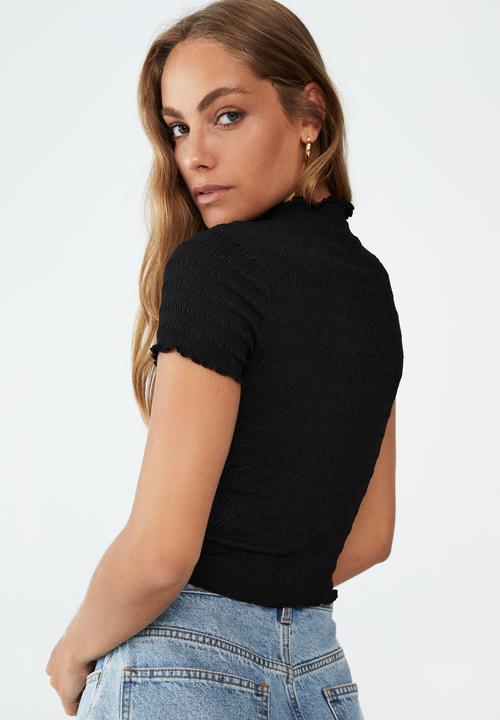 Cotton On - Alice textured short sleeve top - black