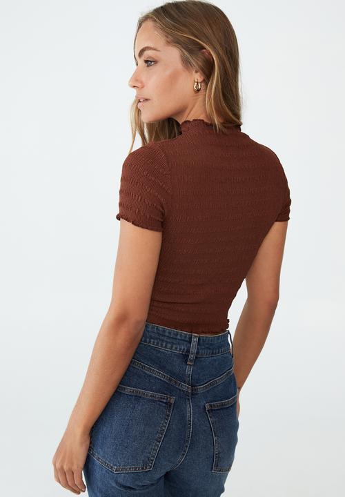 Cotton On - Alice textured short sleeve top - brown