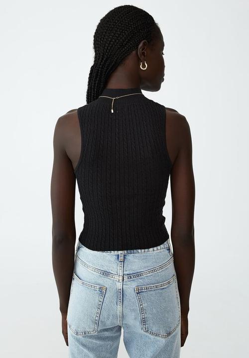 Cotton On - Easy mock neck micro cable knit sless - black