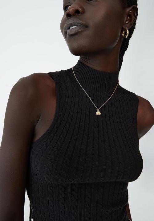 Cotton On - Easy mock neck micro cable knit sless - black