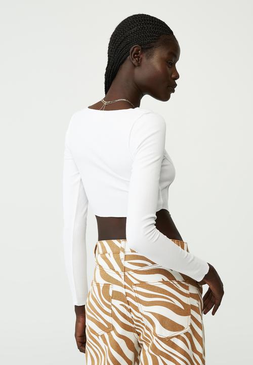 Cotton On - Blair exposed seam square neck long sleeve top - white
