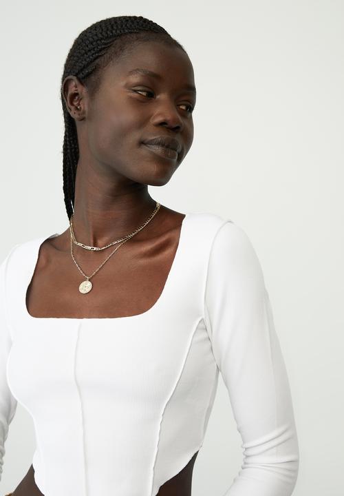 Cotton On - Blair exposed seam square neck long sleeve top - white