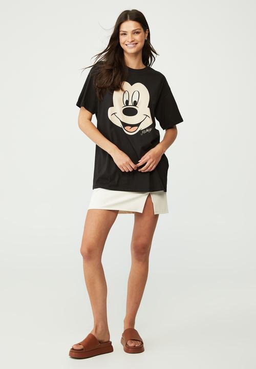 Cotton On - Boyfriend fit cny graphic lcn tee - lcn dis mickey oversized face/washed black