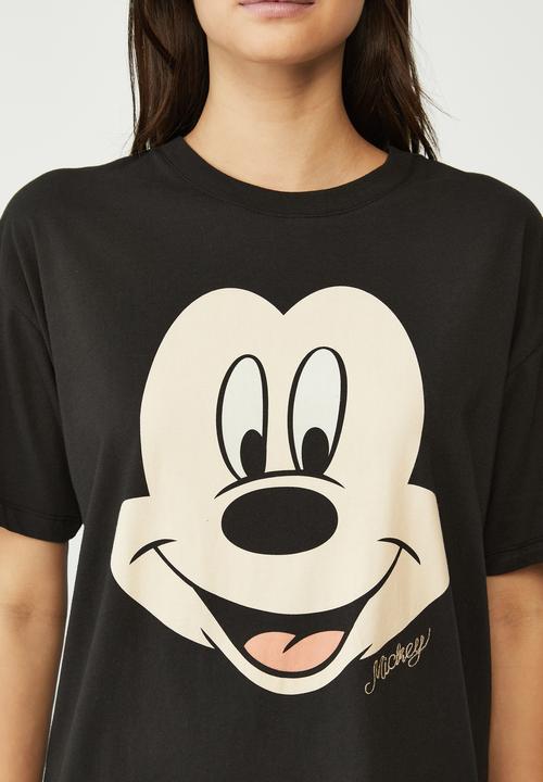 Cotton On - Boyfriend fit cny graphic lcn tee - lcn dis mickey oversized face/washed black