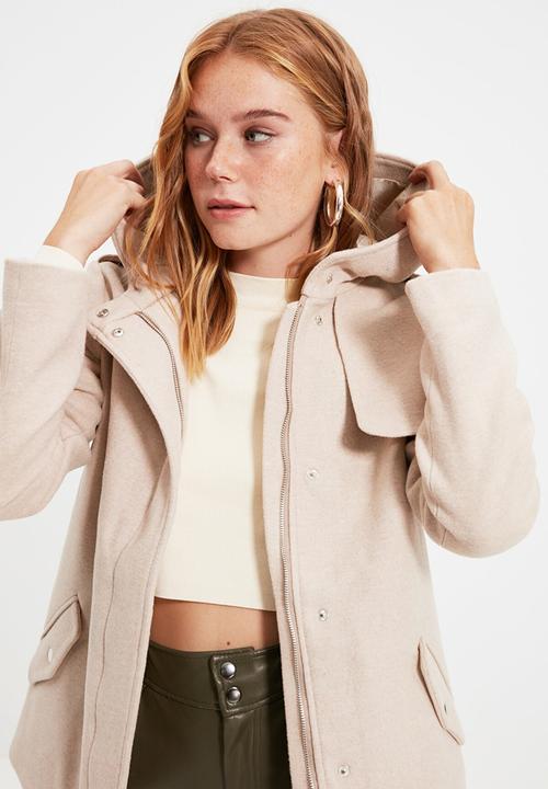 Trendyol - Hooded zipper closure cachet coat - beige