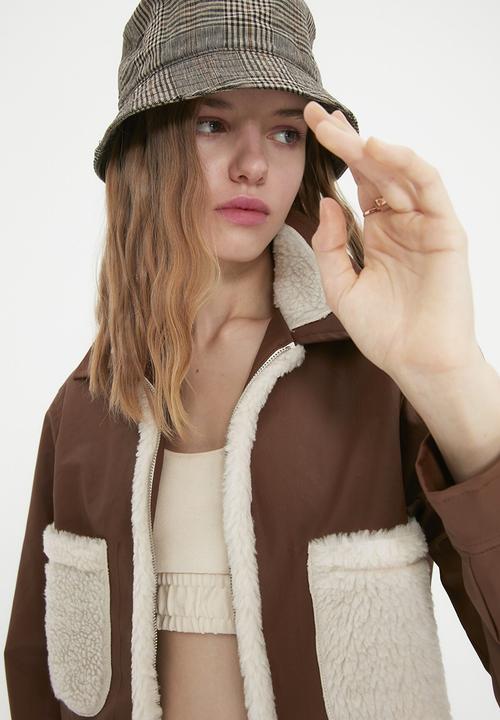 Trendyol - Faux leather plush coat - brown