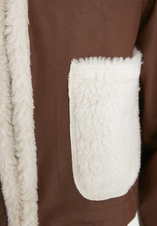 Trendyol - Faux leather plush coat - brown